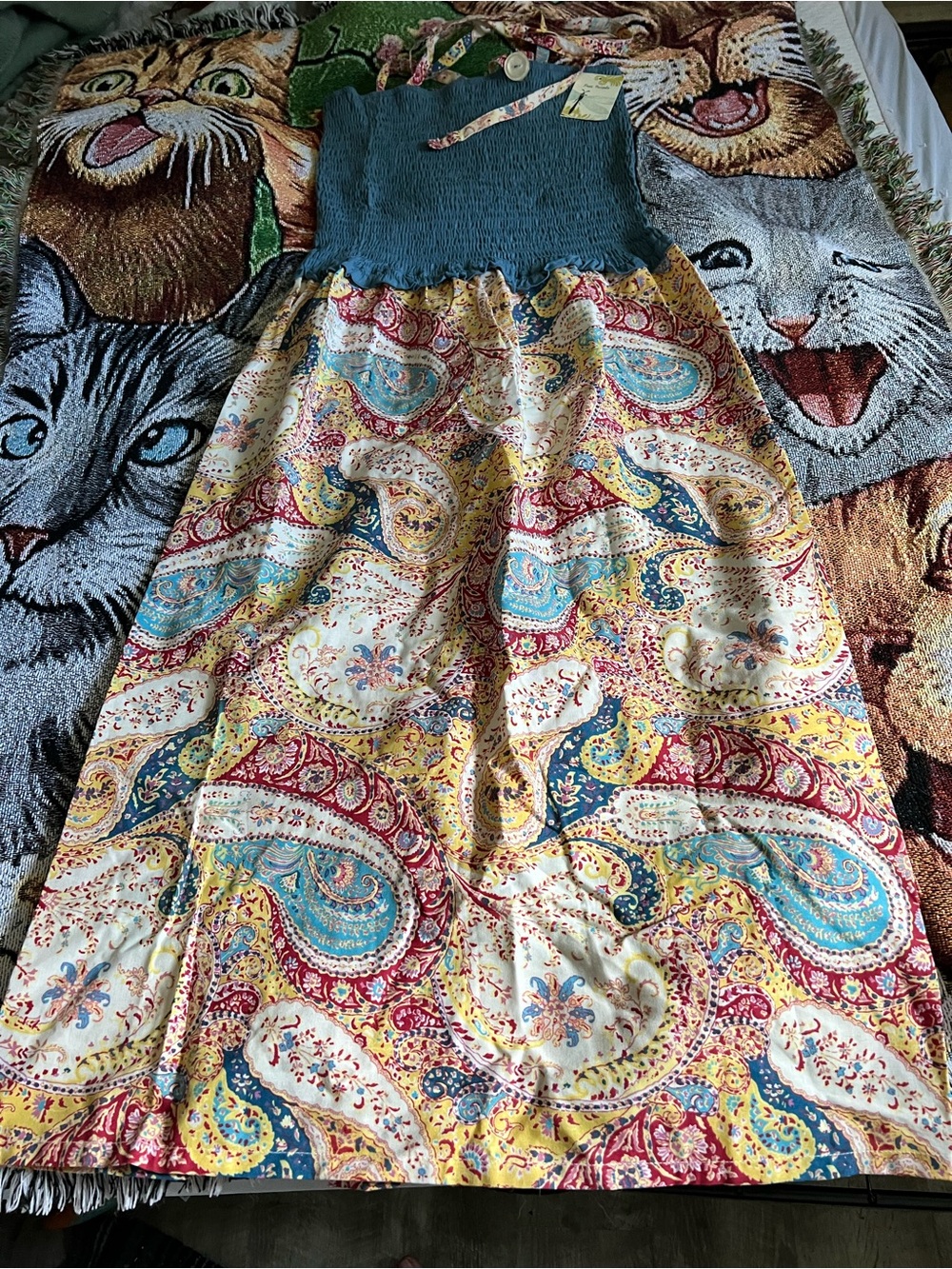 Bohemian Paisley Maxi Dress with Teal Stretchy Top
